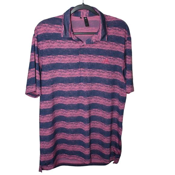 adidas Pink and Blue Striped Polo Shirt - Picture 1 of 4